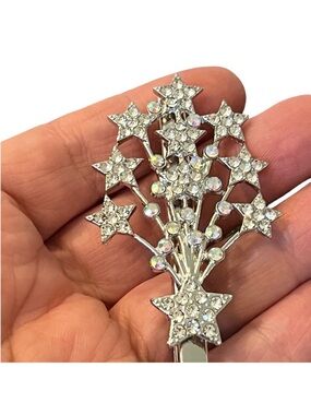 Silver Crystal Starburst Hairpin - Sparkling Clear Rhinestones FINAL PRICE DROP